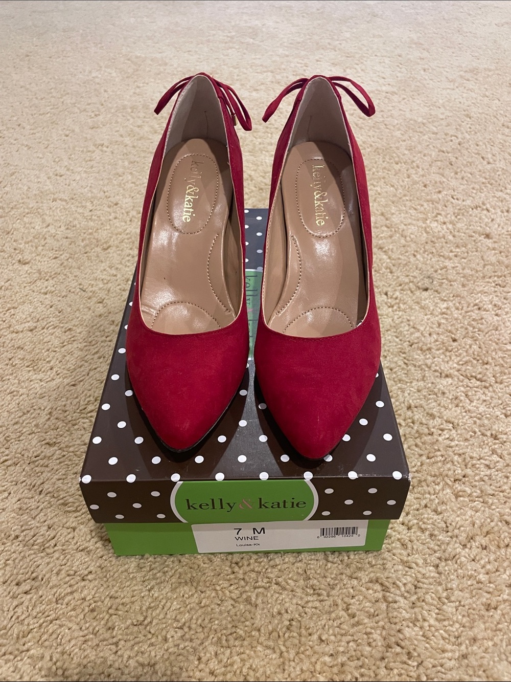 Kelly & Katie Wine Pointed Toe Ankle Tie Heels